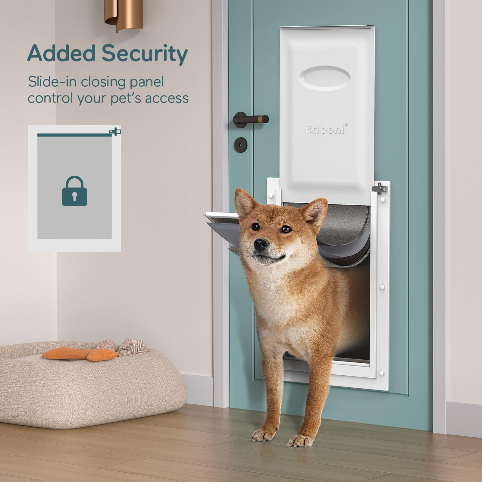 Baboni dog door usage in yard emphasizes pet independence and convenience.