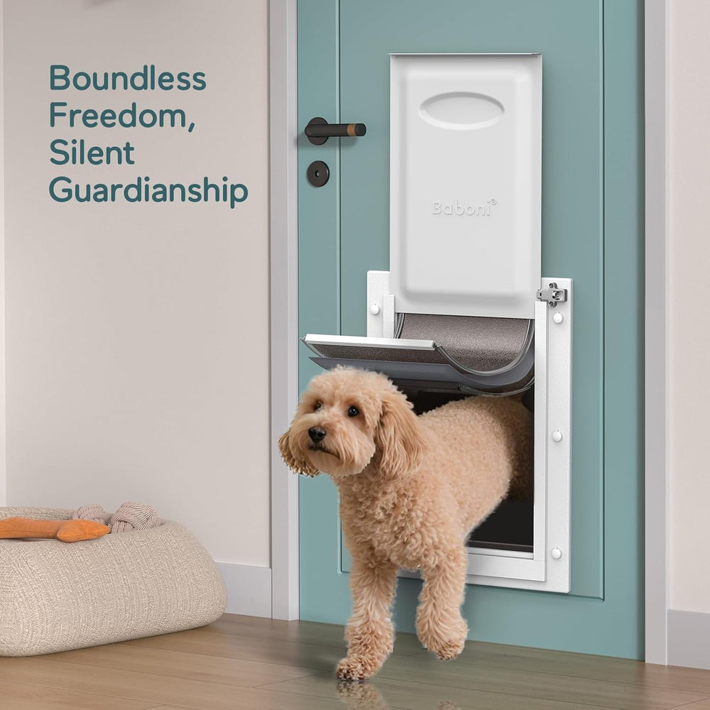 Baboni aluminum lock and metal panel image highlights secure locking for pets.