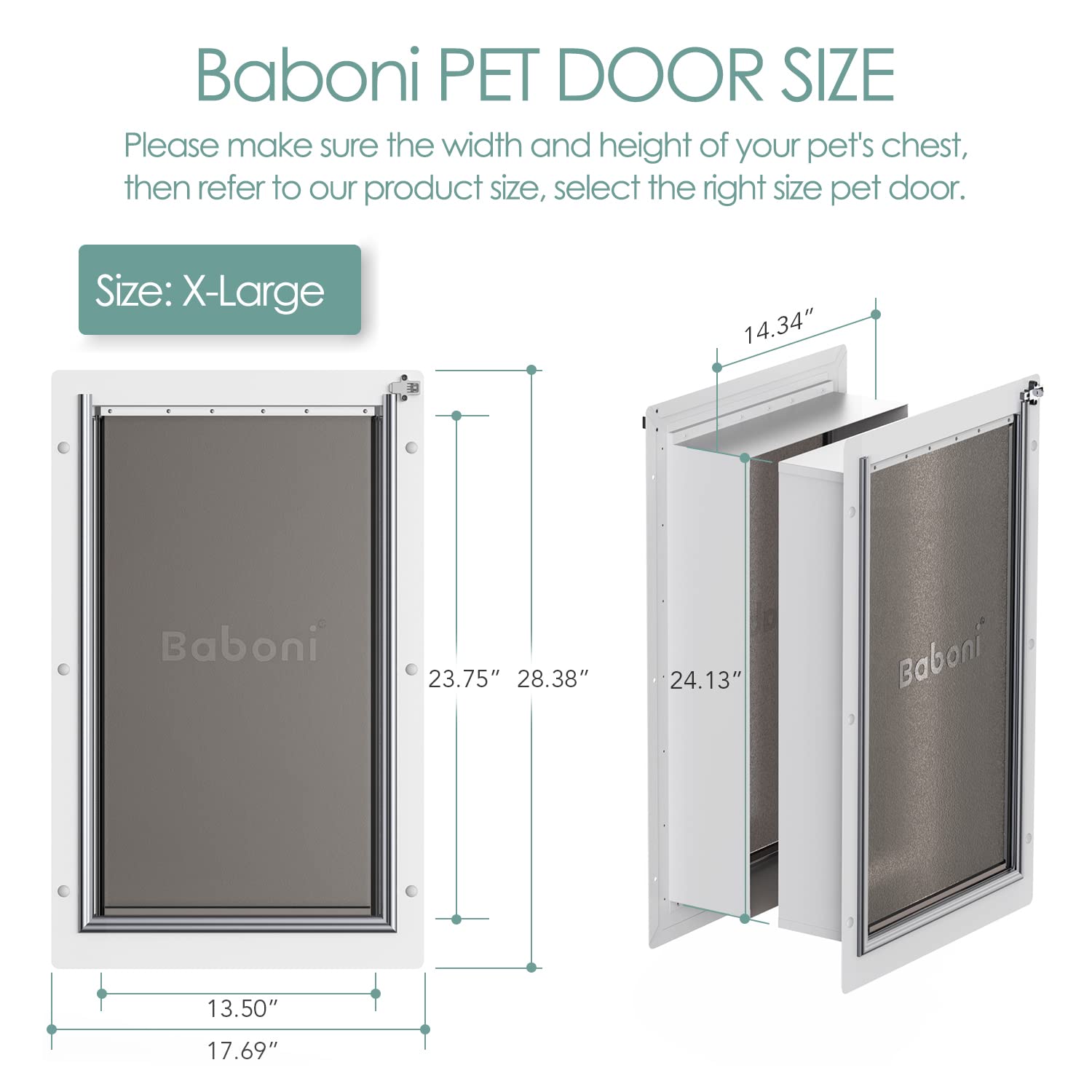 Baboni pet door telescoping tunnel showing adjustable width for wall thickness.