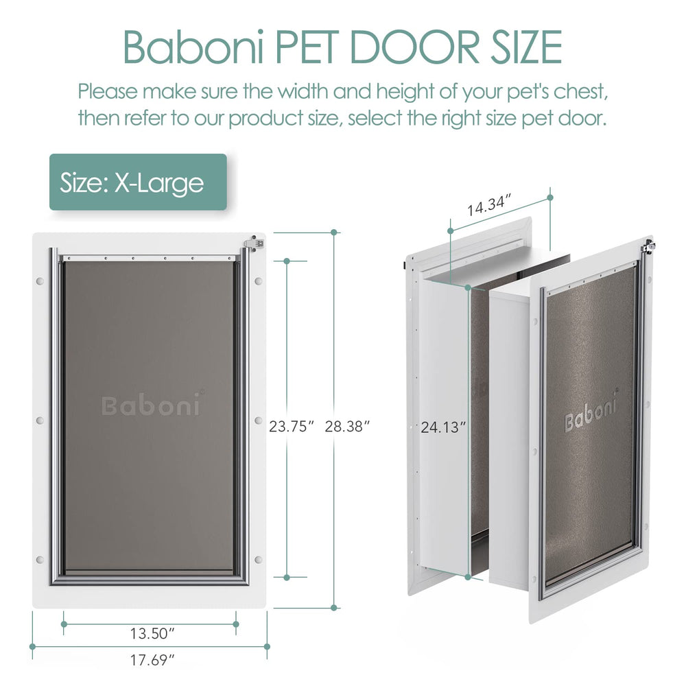 Baboni pet door three-flap design seals drafts effectively.