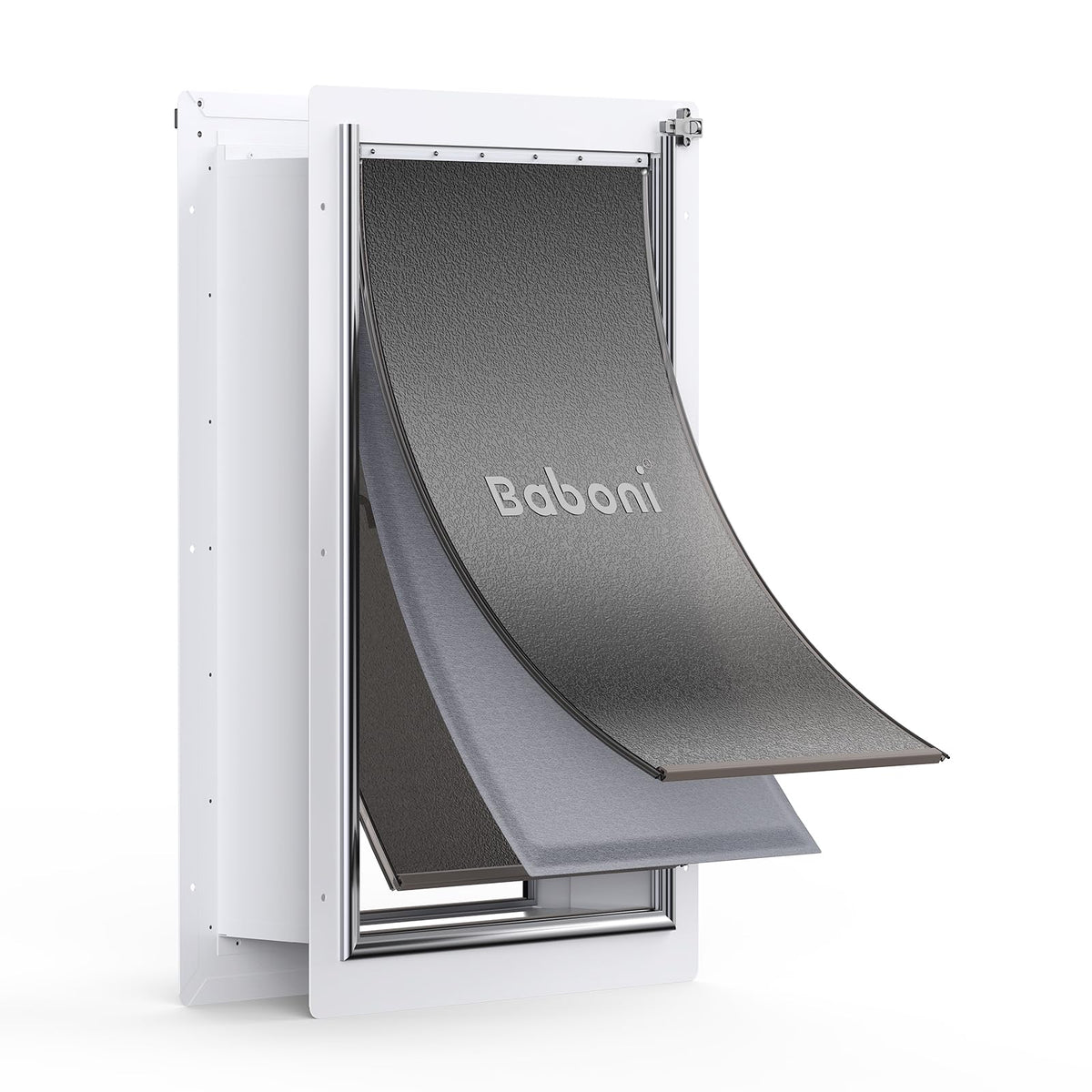 Baboni pet door wall 3-flap steel frame provides weather protection.