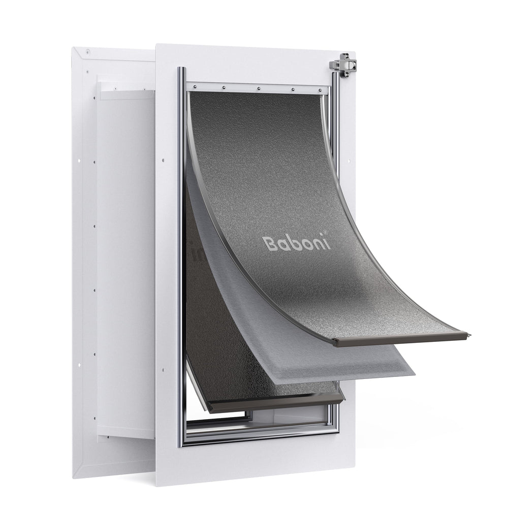 Baboni pet door wall assembly guide shows easy installation steps for a durable in-wall access.
