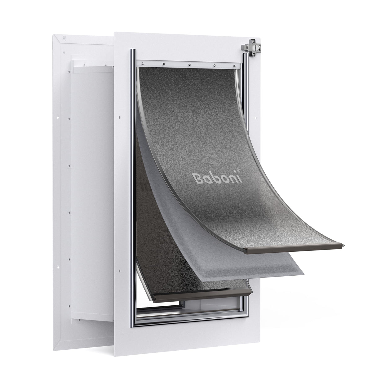 Baboni pet door wall assembly guide shows easy installation steps for a durable in-wall access.