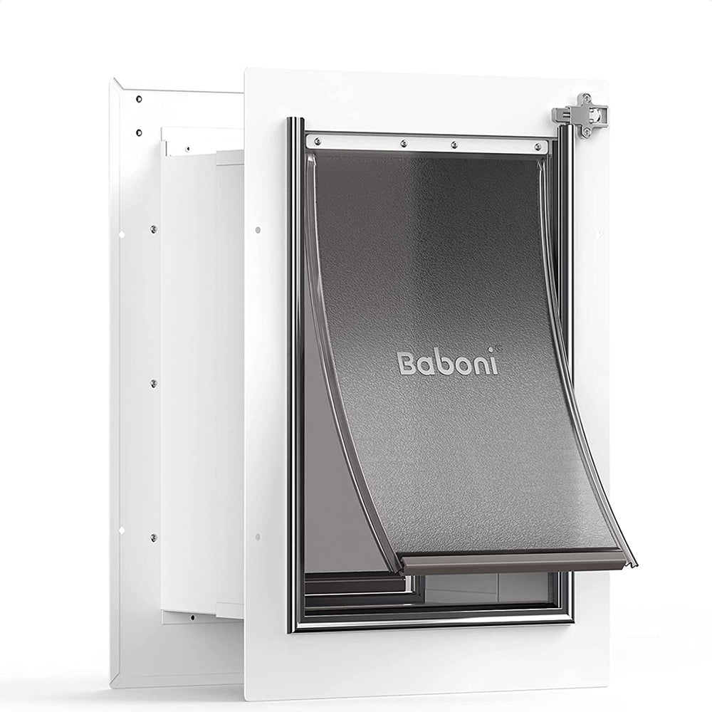 Baboni pet door wall front view highlights sturdy steel frame for easy access
