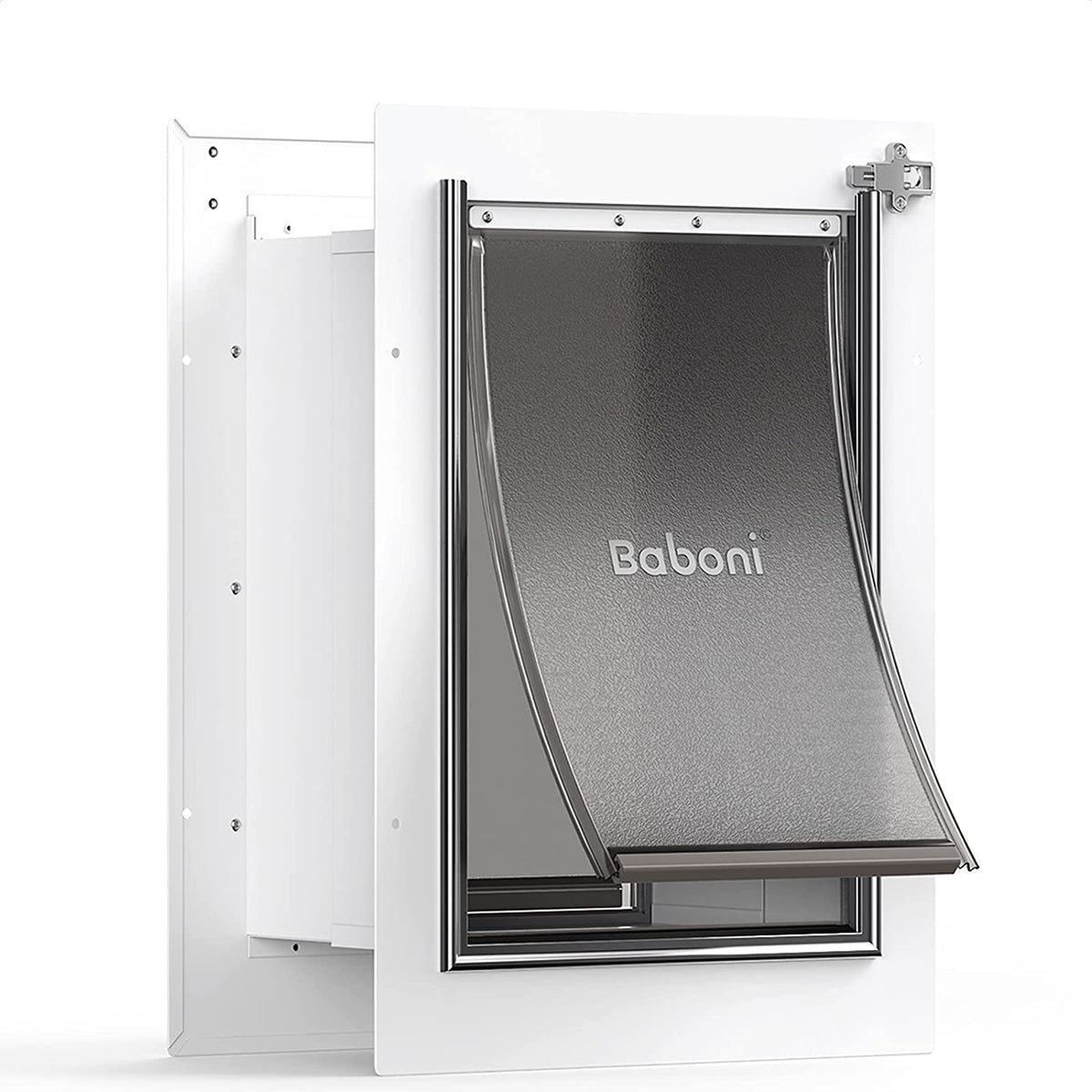 Baboni pet door wall front view highlights sturdy steel frame for easy access