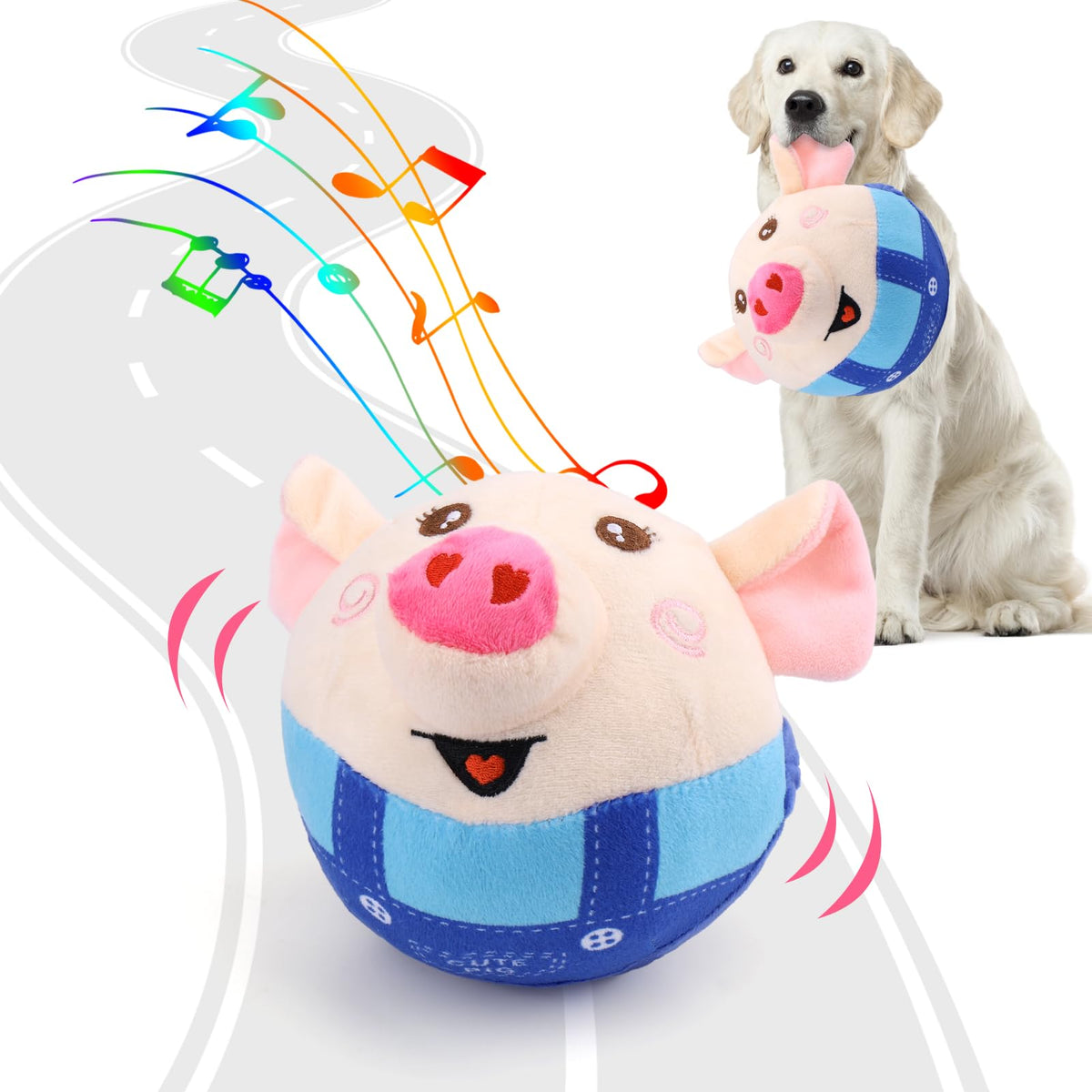 BABORUI interactive pig toy in recording mode showing customizable dog engagement.