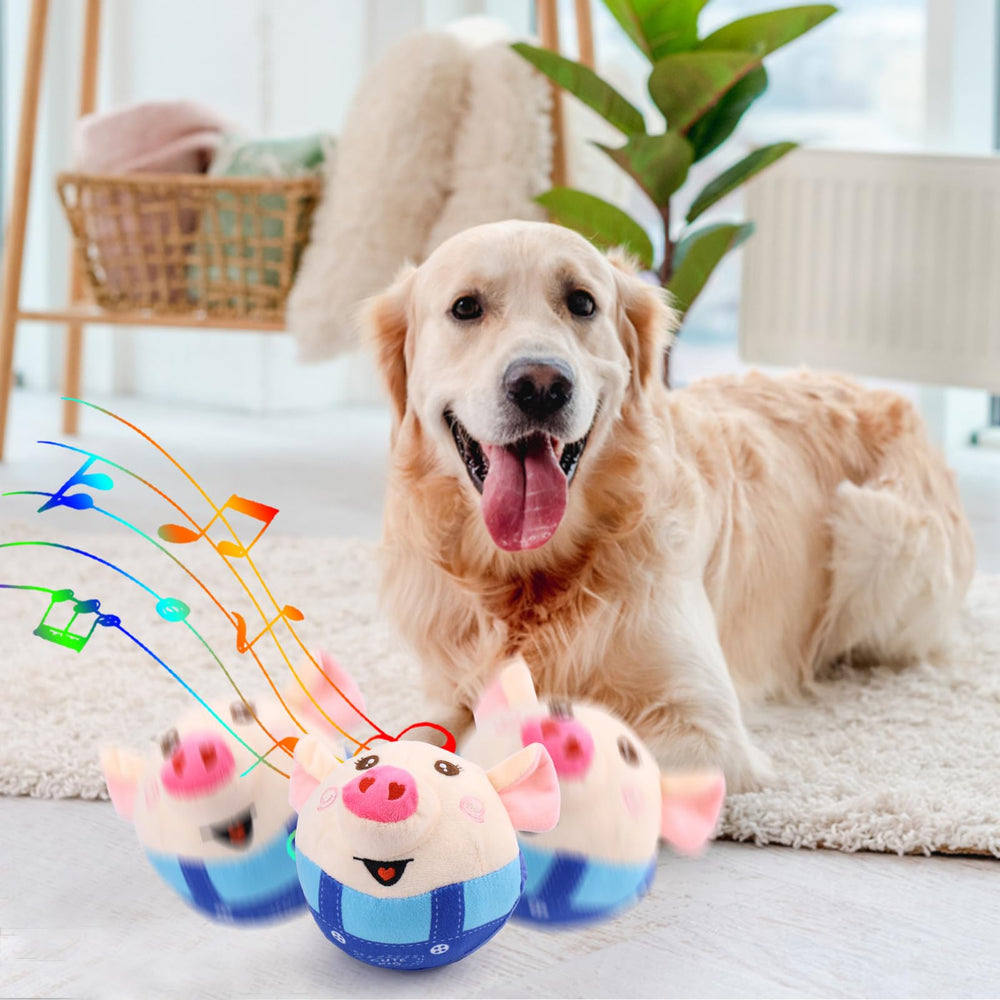 BABORUI interactive pig toy in use by dogs of various sizes for shared fun.