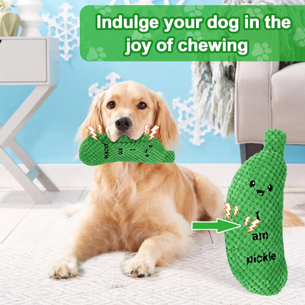 BABORUI Pickle Toy side view, durable plush for lasting fetch sessions.