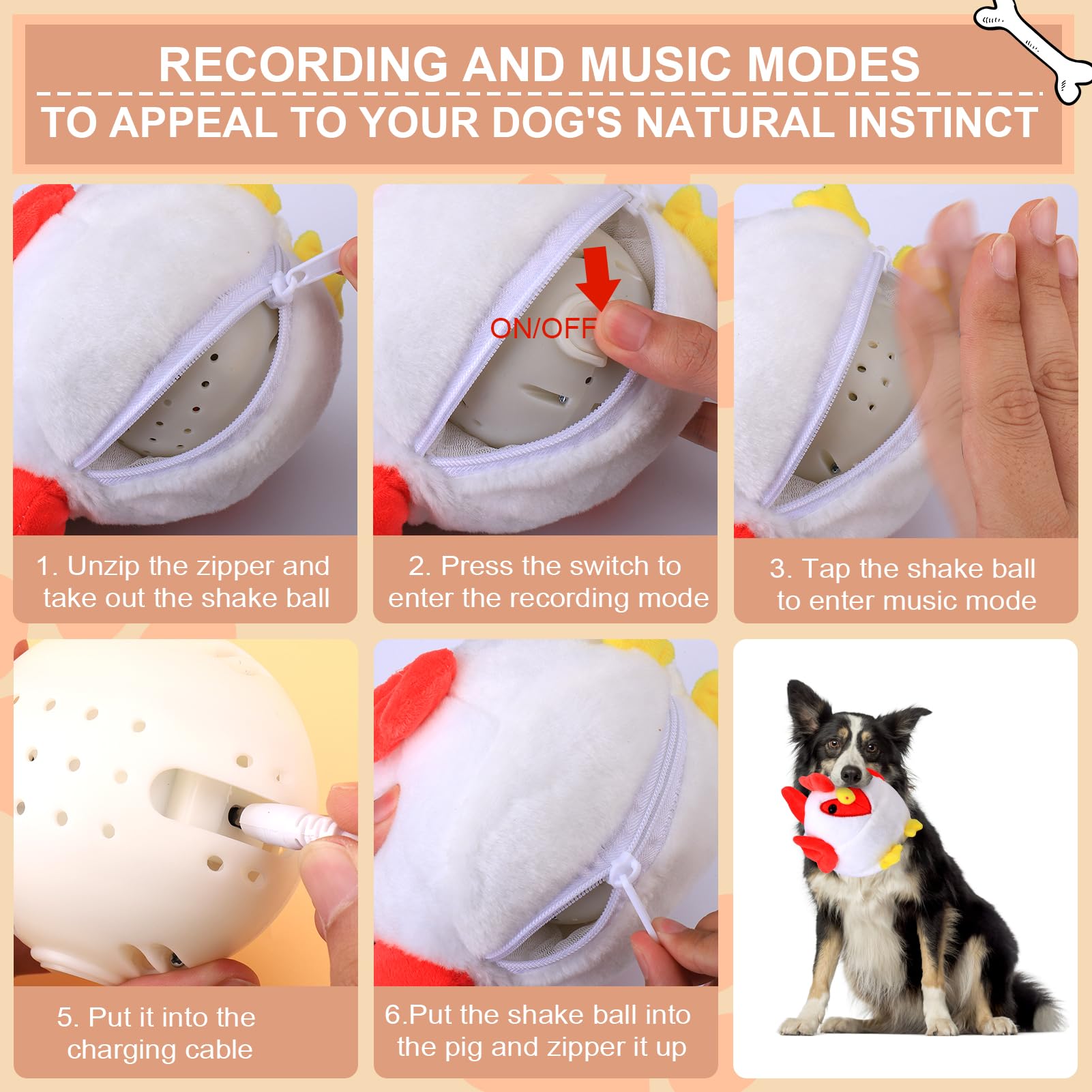 BABORUI rooster toy vibrating ball inside powers dynamic movement.