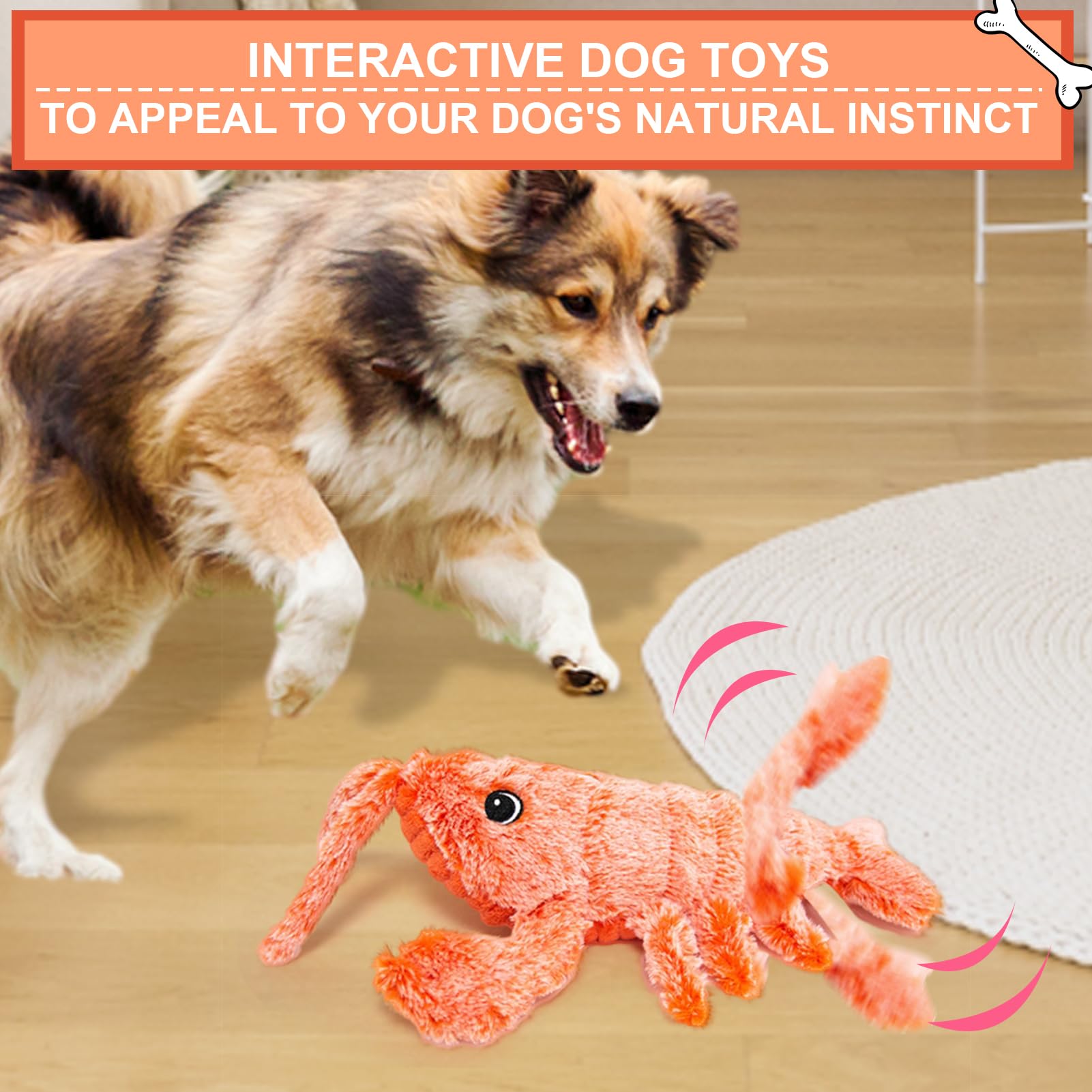 BABORUI wiggly lobster dog toy charging switch ready for playtime.