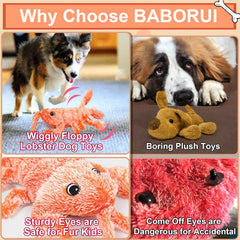 BABORUI wiggly lobster dog toy close-up shows fuzzy protector.