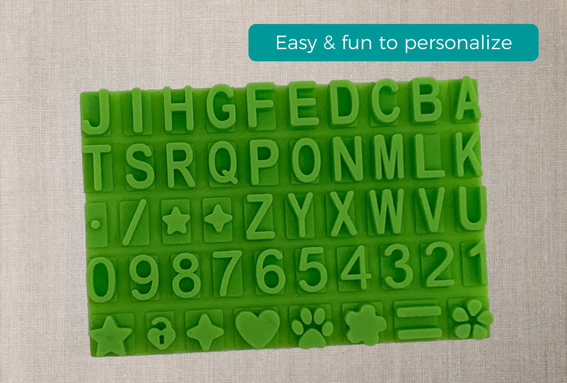 Baby Mushroom personalization stencil kit enables adding pet name and birthday.