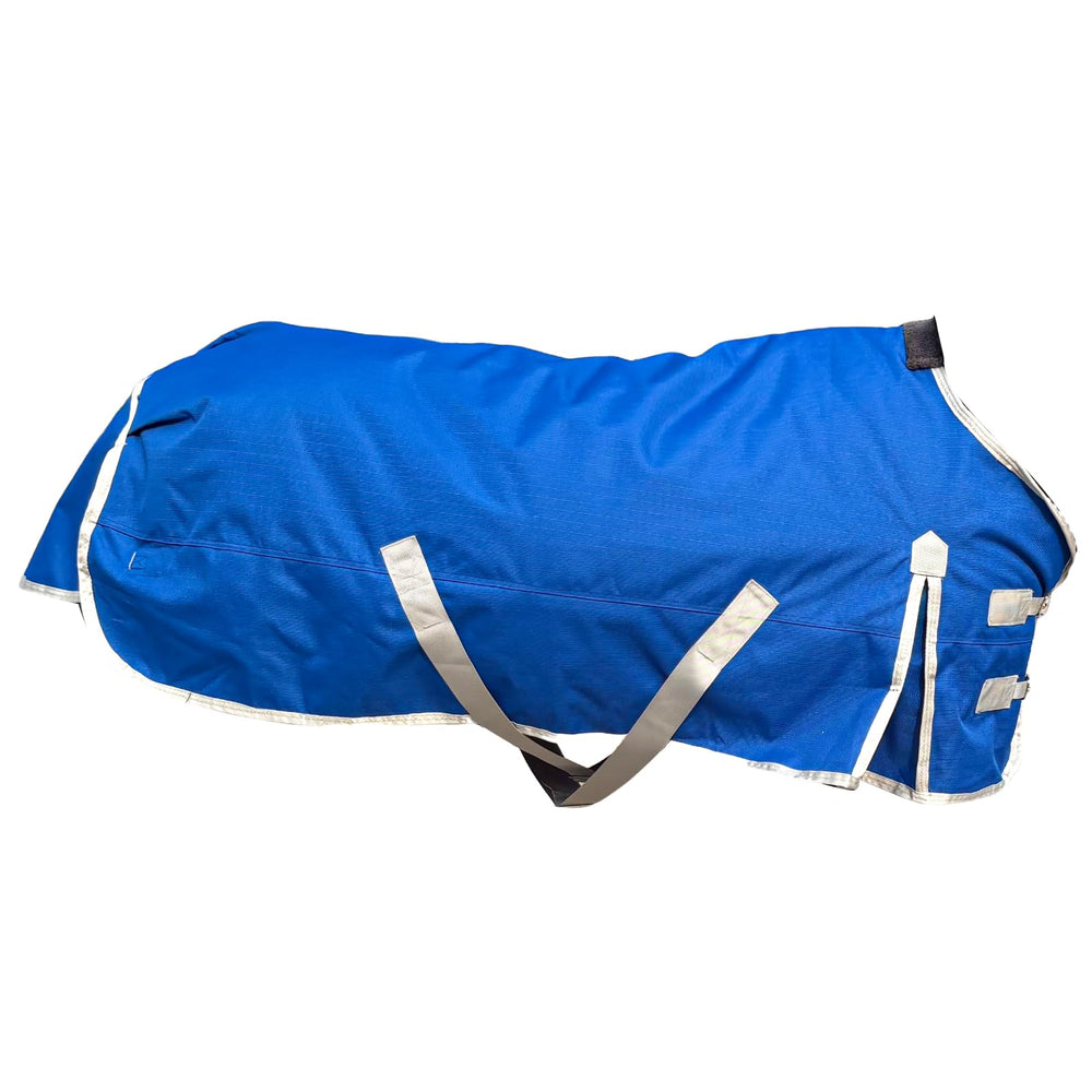 BabyFoxy mini pony turnout blanket blue back view showing full coverage.