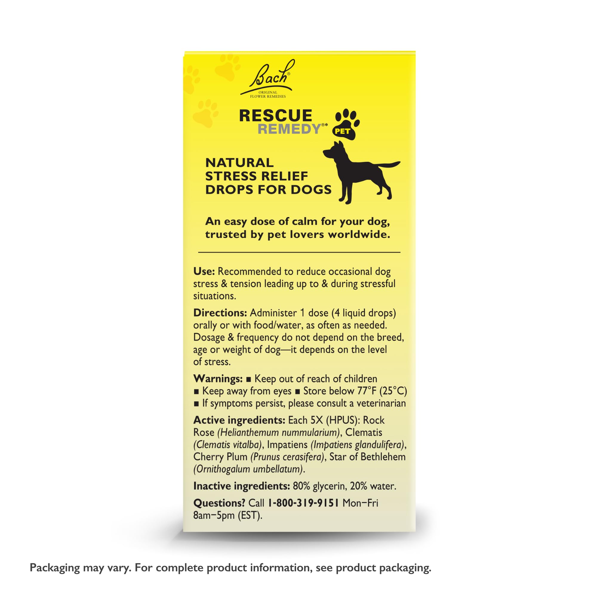 Made in the UK Bach Rescue Remedy Pet Dropper packaging highlights trusted rescue brand heritage.