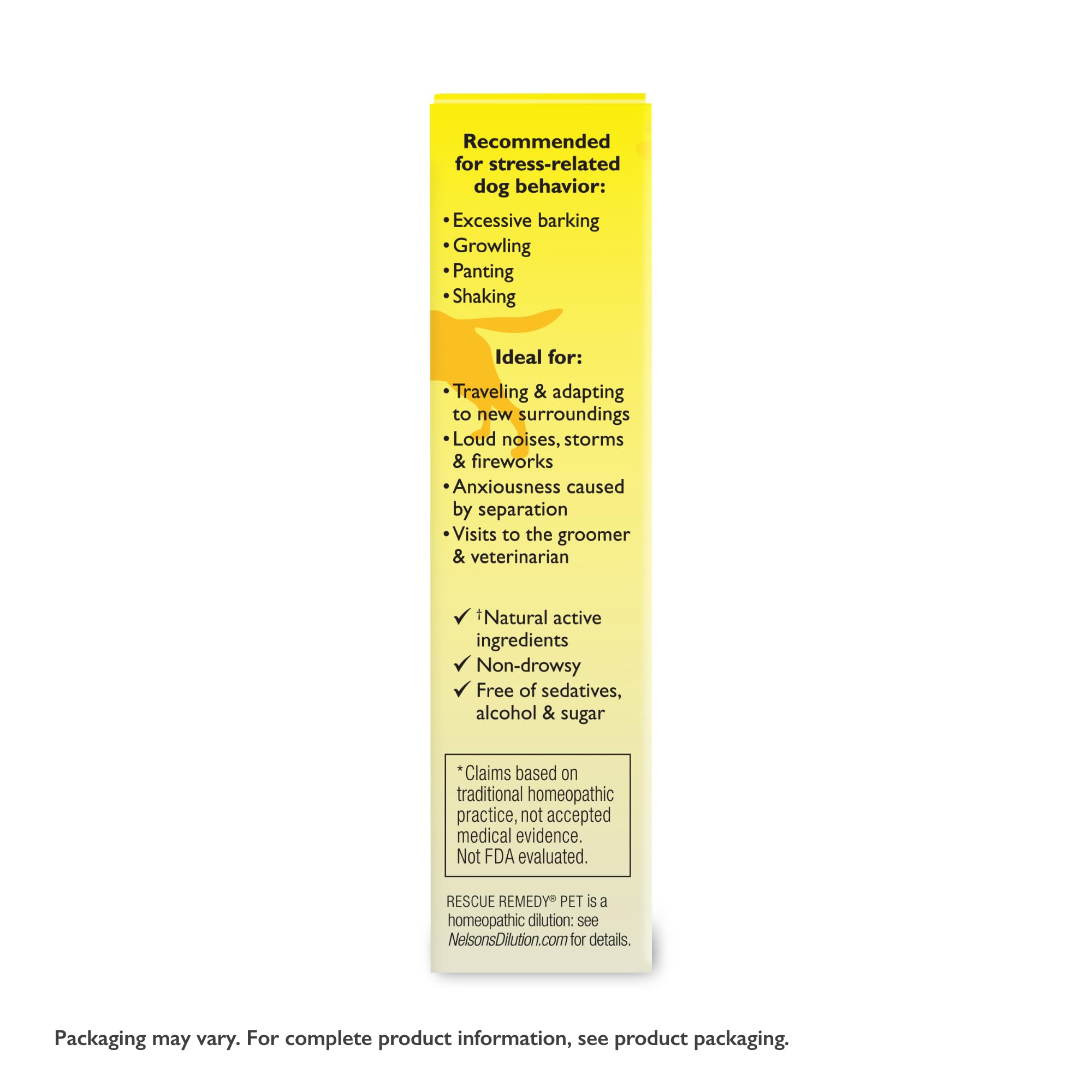 Front of packaging showing compact bottle for pet owners seeking convenient anxiety support.