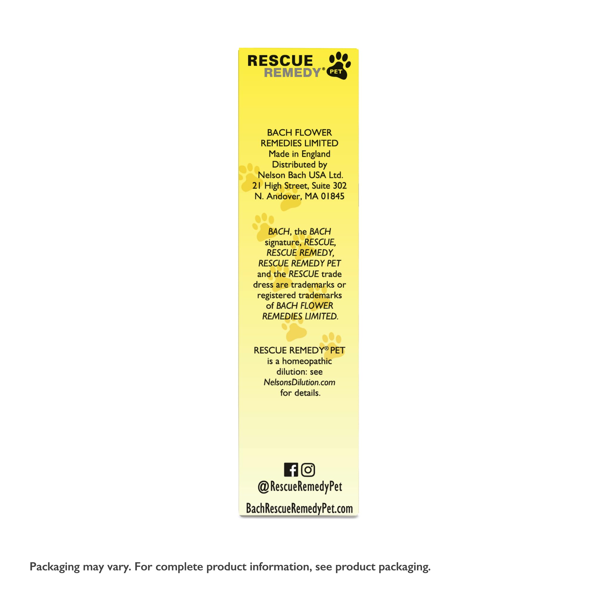 UK-made Rescue Remedy Pet Dropper bottle with FDA-registered facility label