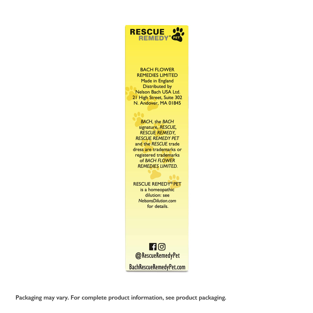 UK-made Rescue Remedy Pet Dropper bottle with FDA-registered facility label