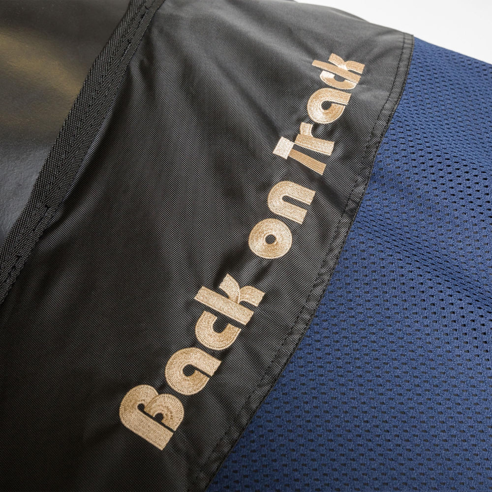 Back on Track Royal Mesh Sheet navy breathable mesh detail for cooling.