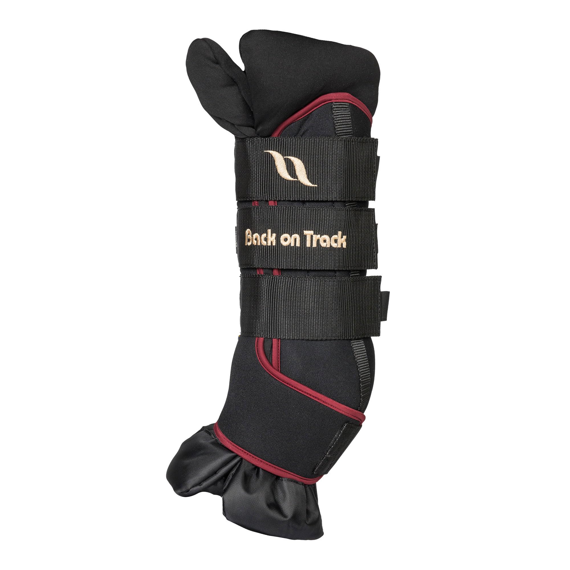 Back on Track Royal Quick Wraps Deluxe horse leg wrap in wine with secure closure for stable support