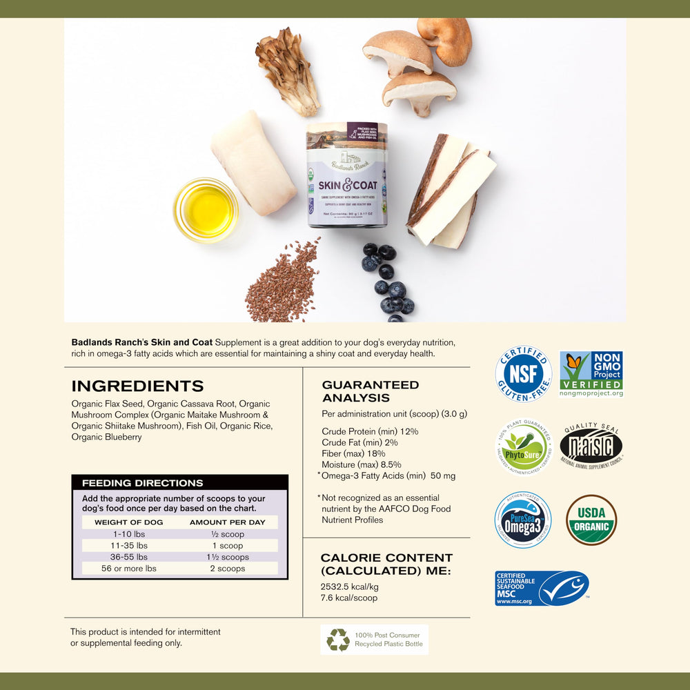 Badlands Ranch organic-mushroom-complex features shiitake and maitake for skin support.