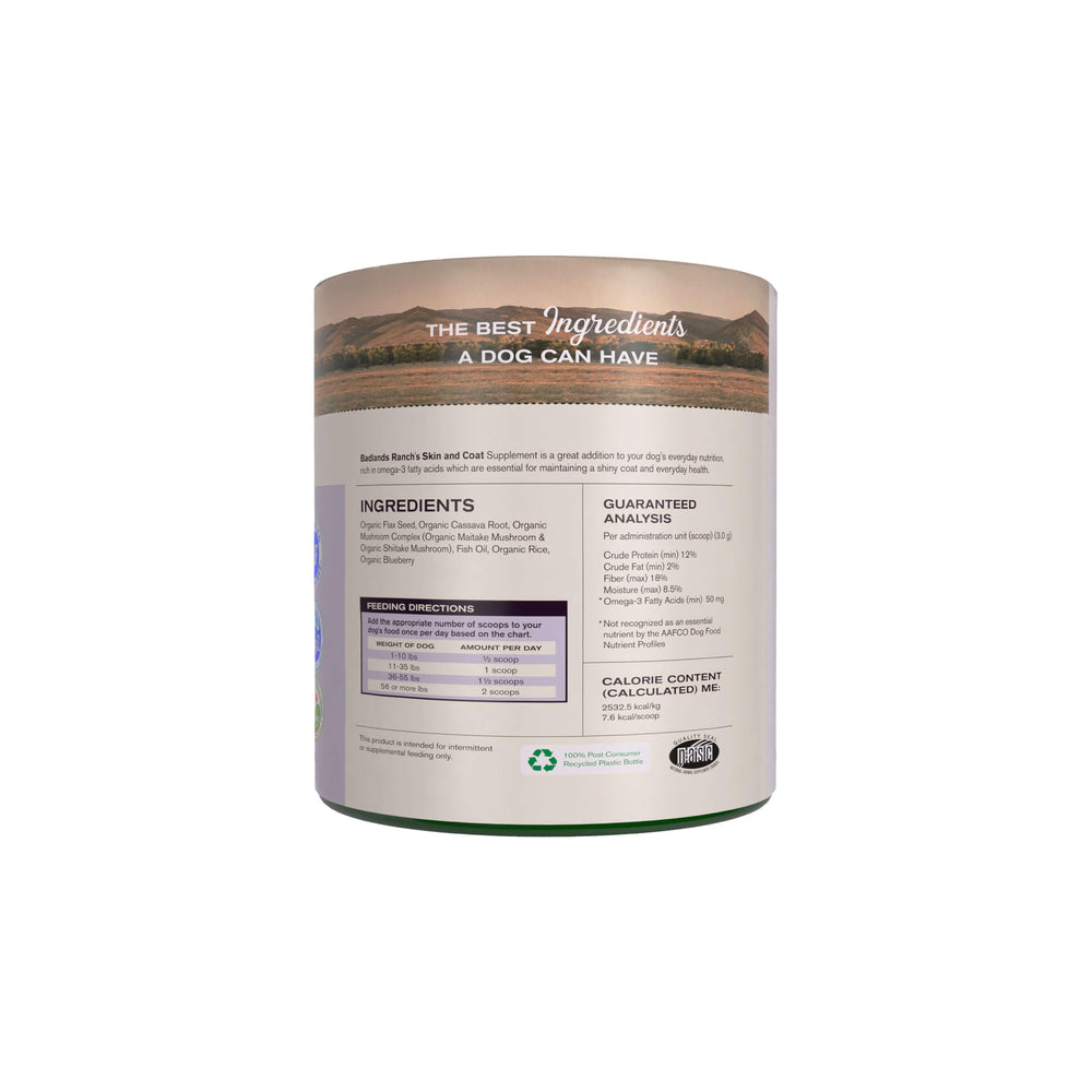 Badlands Ranch serving-spoon shows easy dosing for consistent coat nourishment.