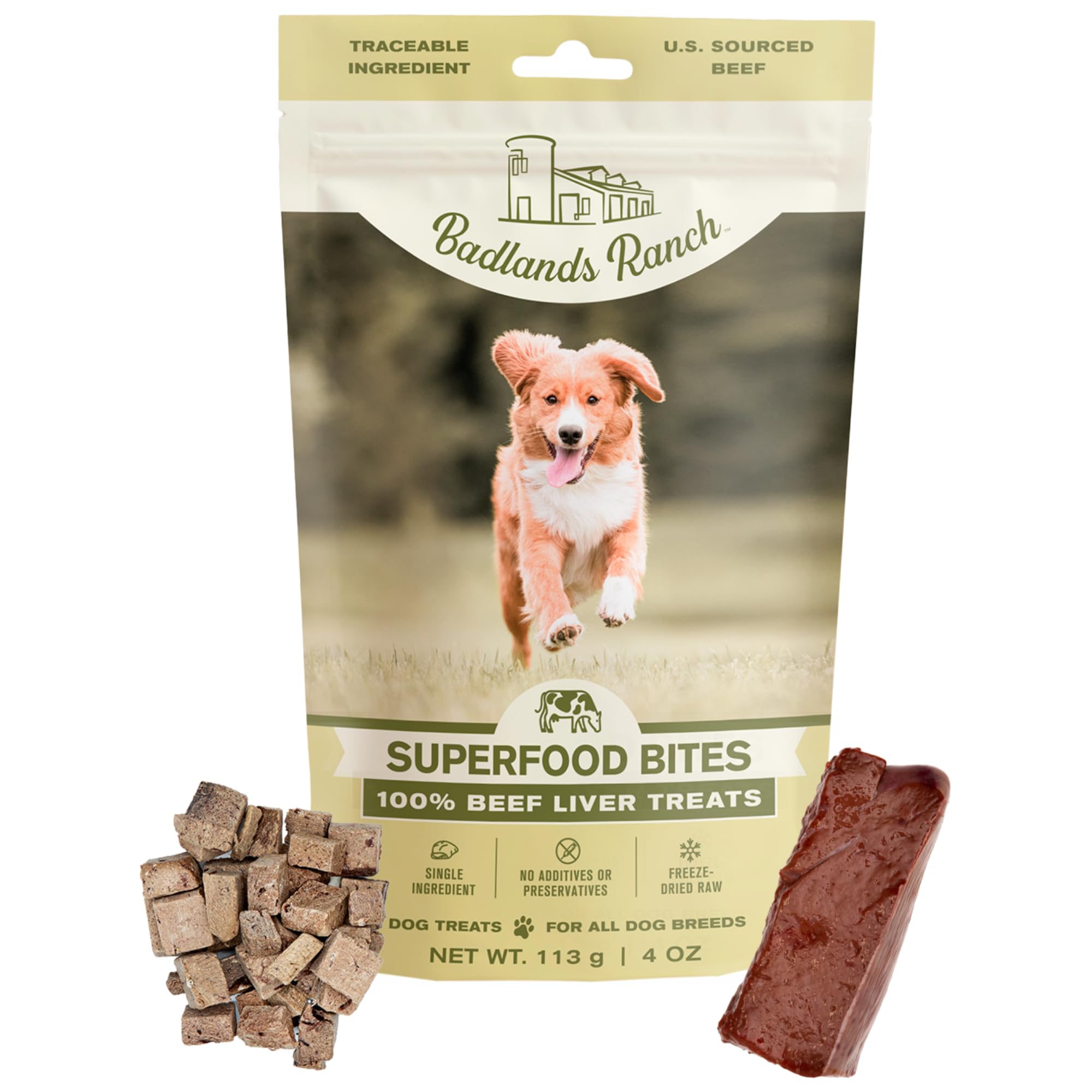 BADLANDS RANCH Superfood Bites Higado-res, primer plano, recompensa sabrosa para entrenamiento