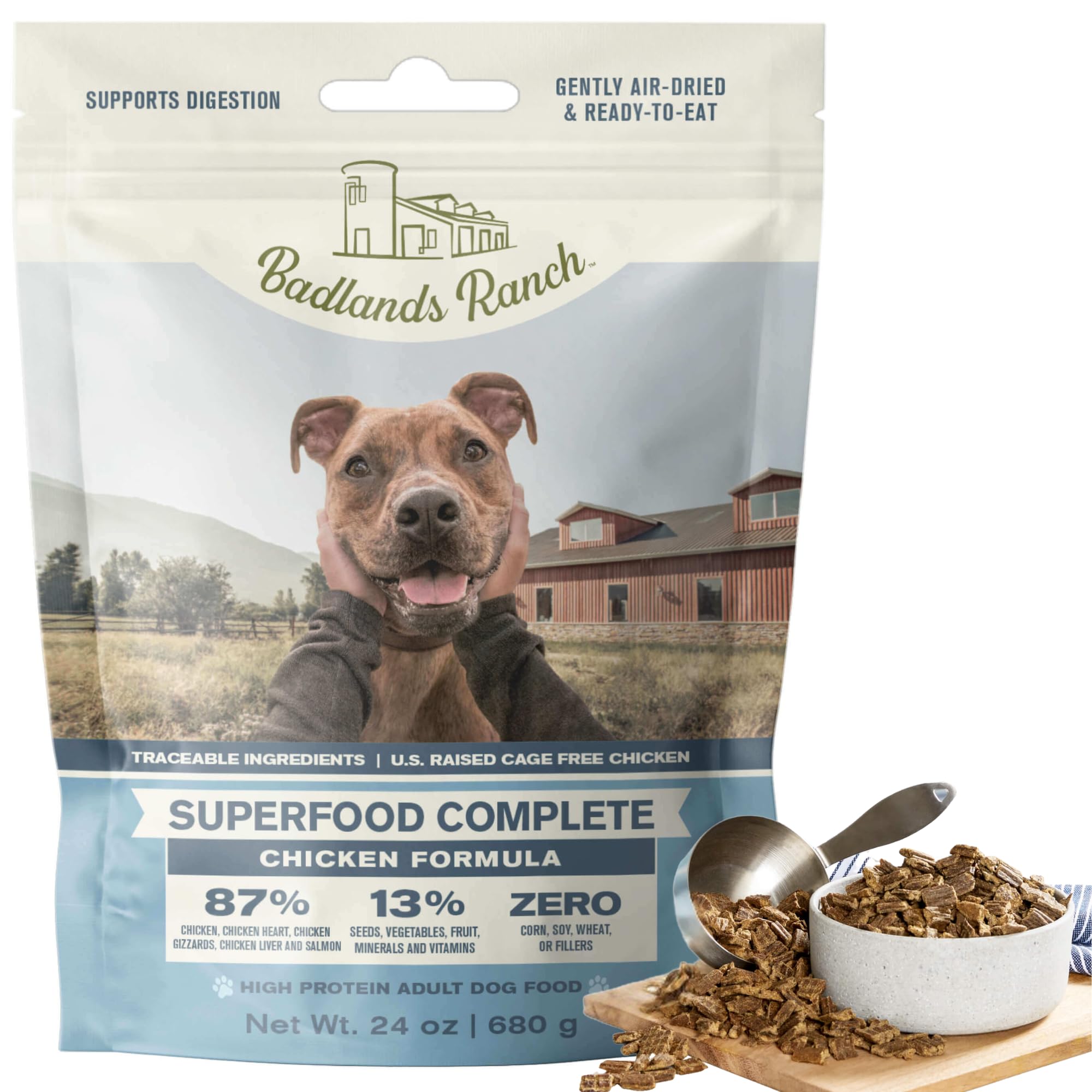 Badlands Ranch Superfood Complete bag front featuring premium chicken recipe