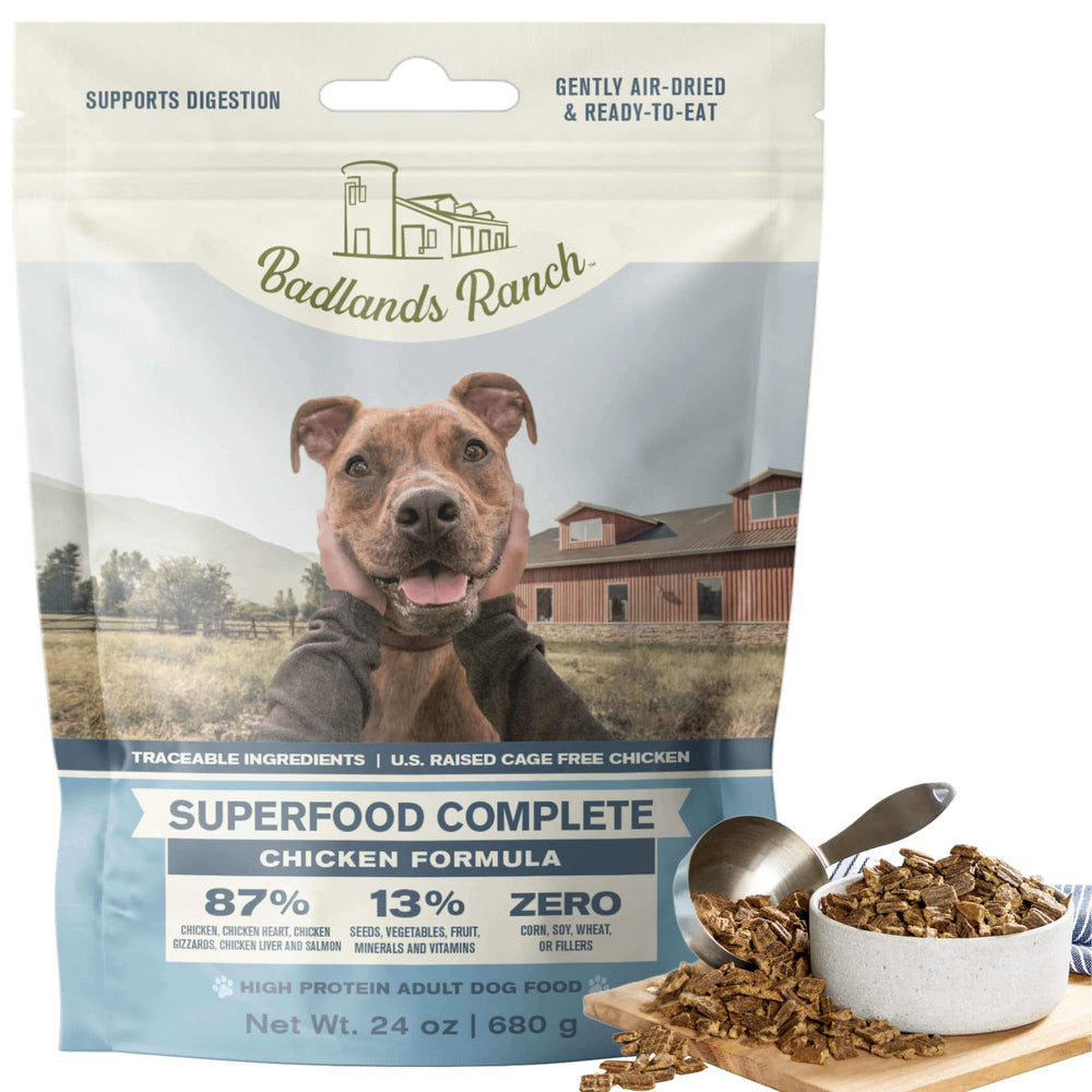 Badlands Ranch Superfood Complete bag front featuring premium chicken recipe