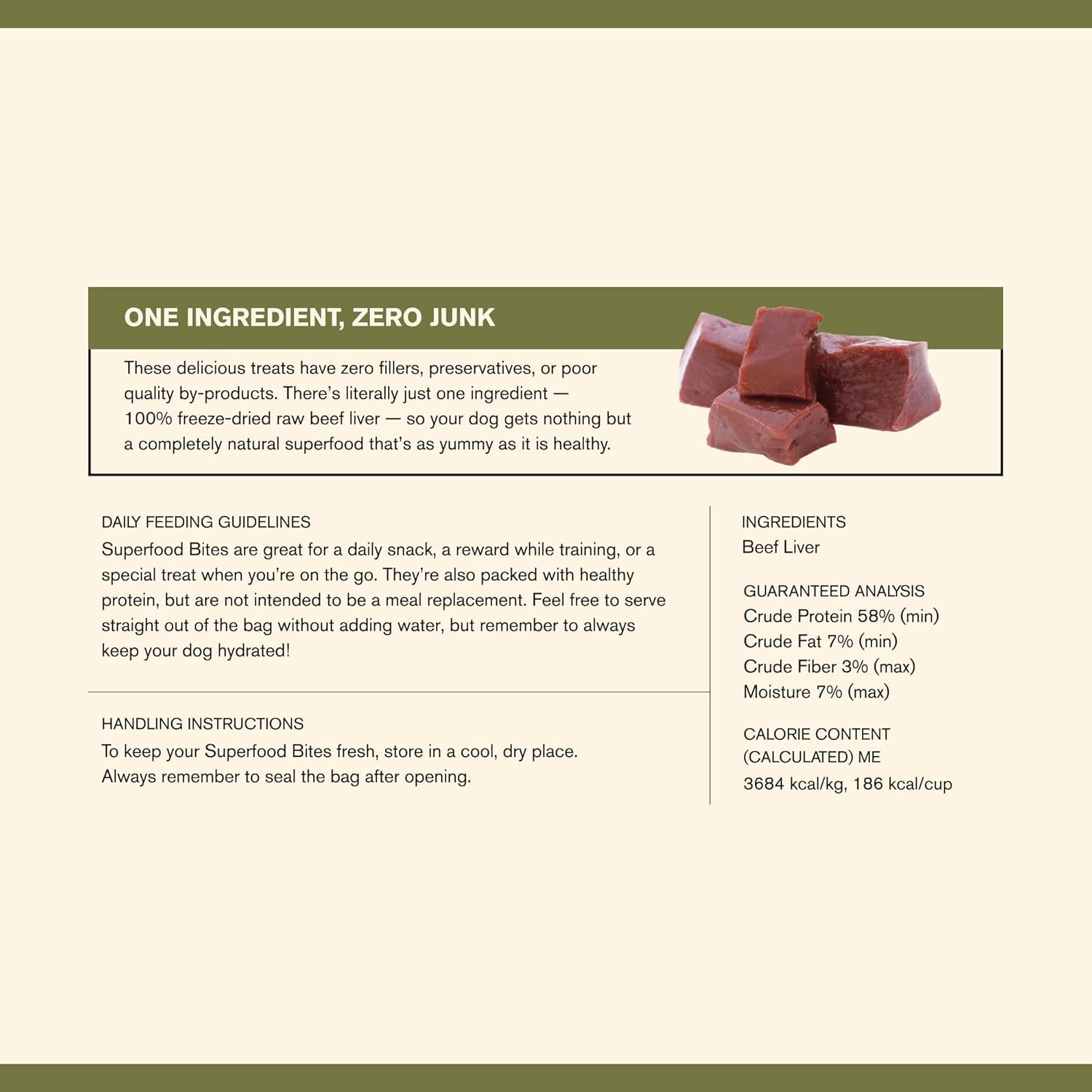 BADLANDS RANCH traceable ingredient label highlights single-ingredient beef liver.