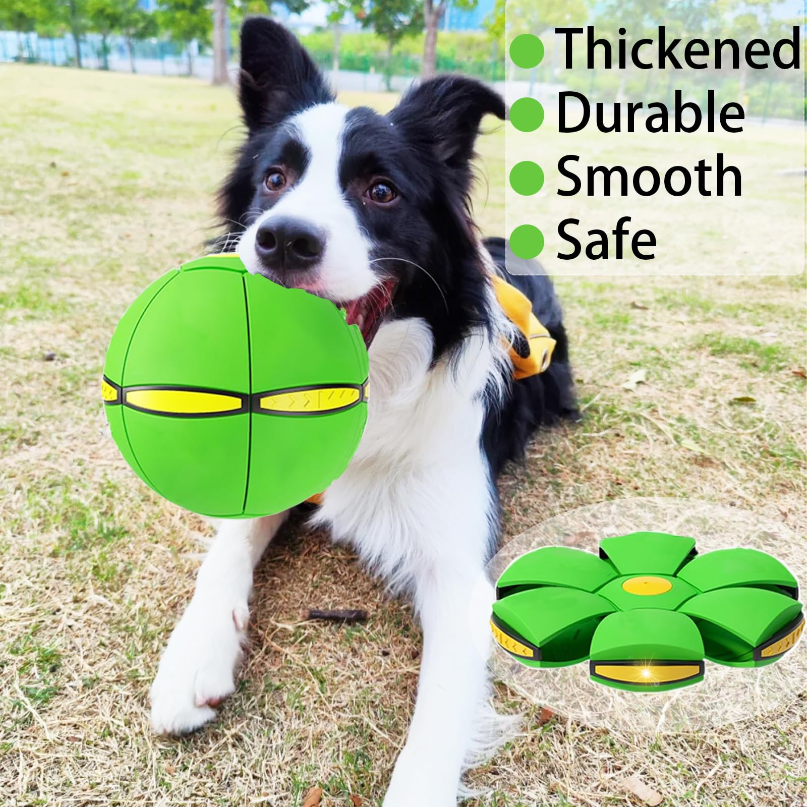 BADWALT flying saucer ball green outdoor action for dogs.