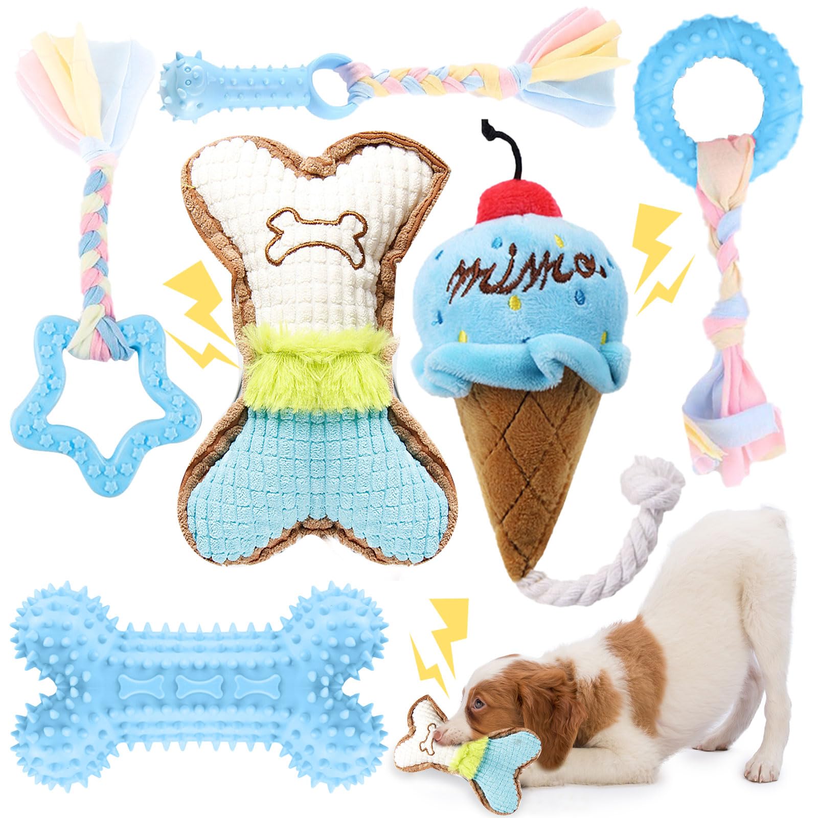 BAEJMJK blue bone chew toy designed for dental cleaning during playtime.