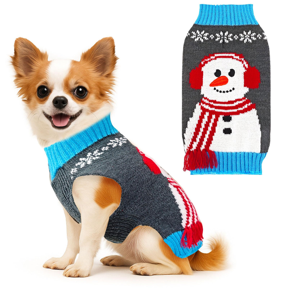 BAEJMJK dog christmas sweater front view grey XS for stylish holiday photos