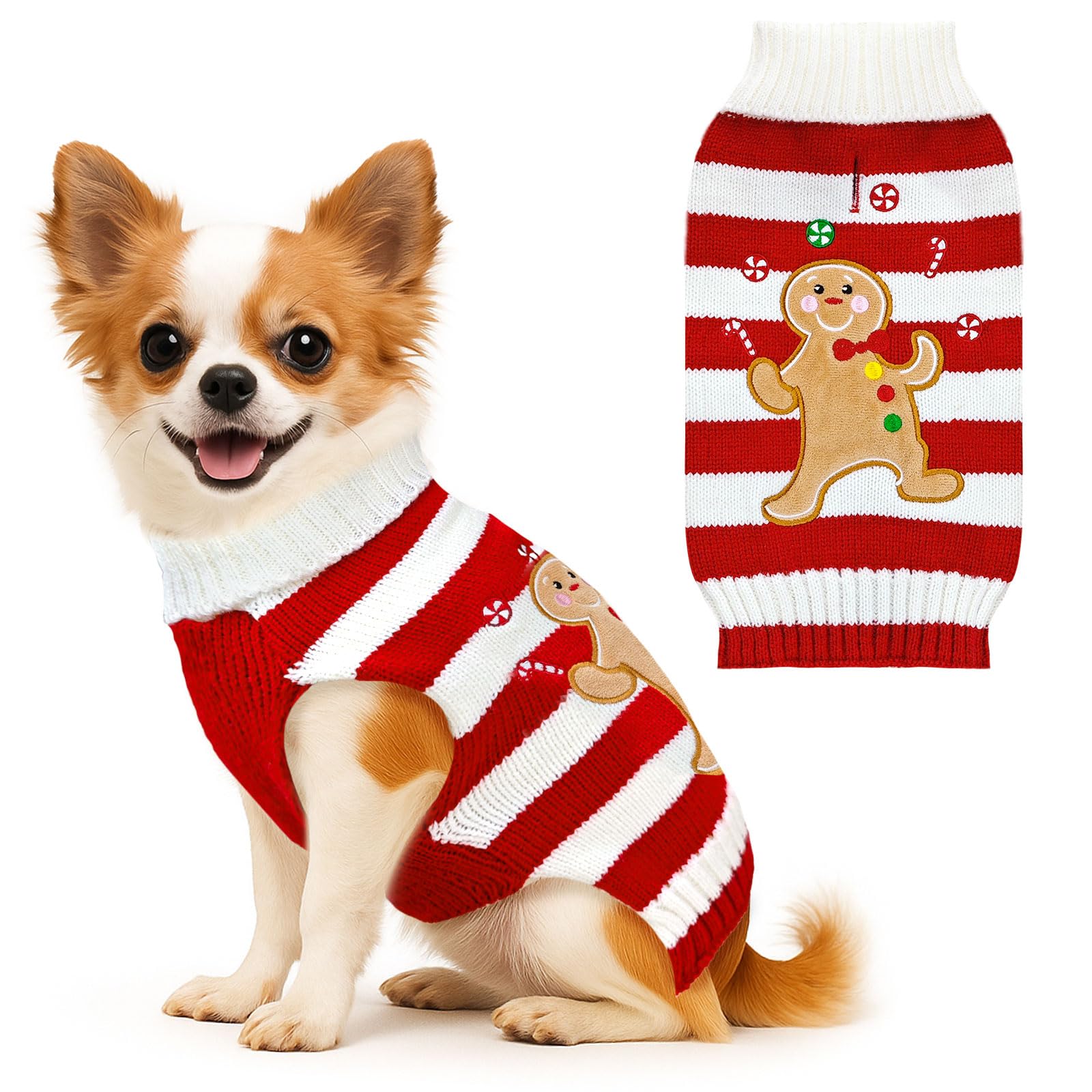BAEJMJK dog christmas sweater red turtleneck front view for warmth