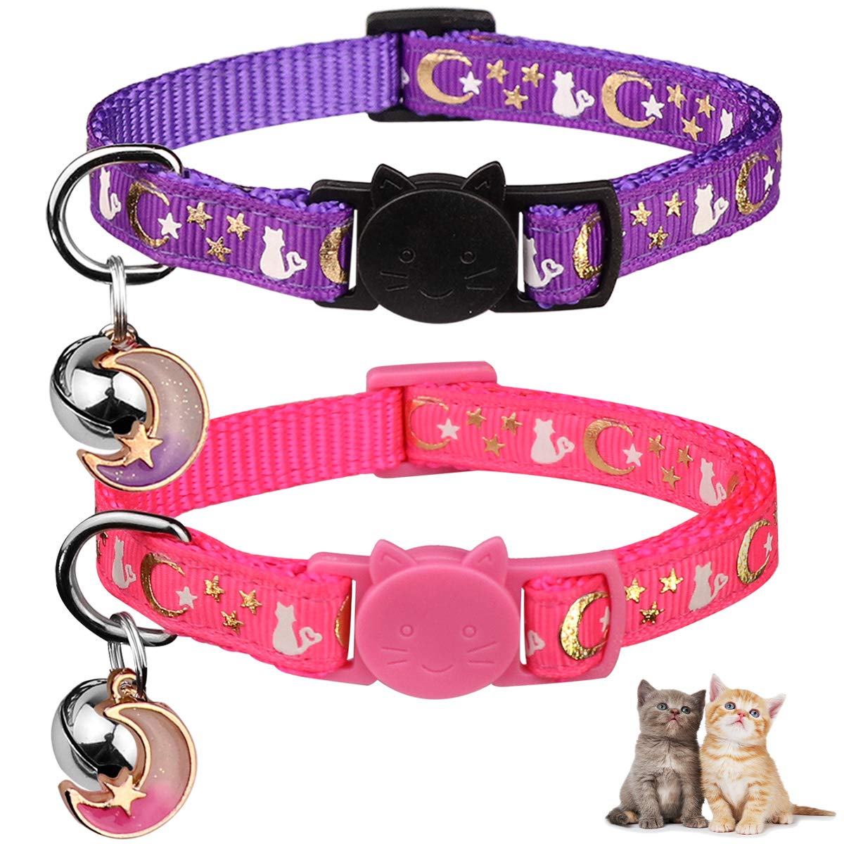 Baeuppit breakaway cat collar moon pendant glows softly for night-time safety and stylish visibility.