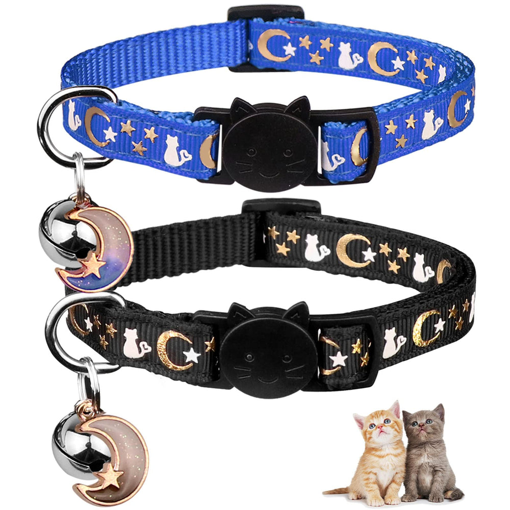 Baeuppit breakaway cat collar with moon and stars glowing after sun exposure for visibility