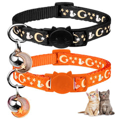 Baeuppit breakaway cat collars in orange and black, perfect for everyday safety.