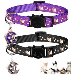 Baeuppit glow-in-the-dark moon pendant collar for cats, nighttime visibility