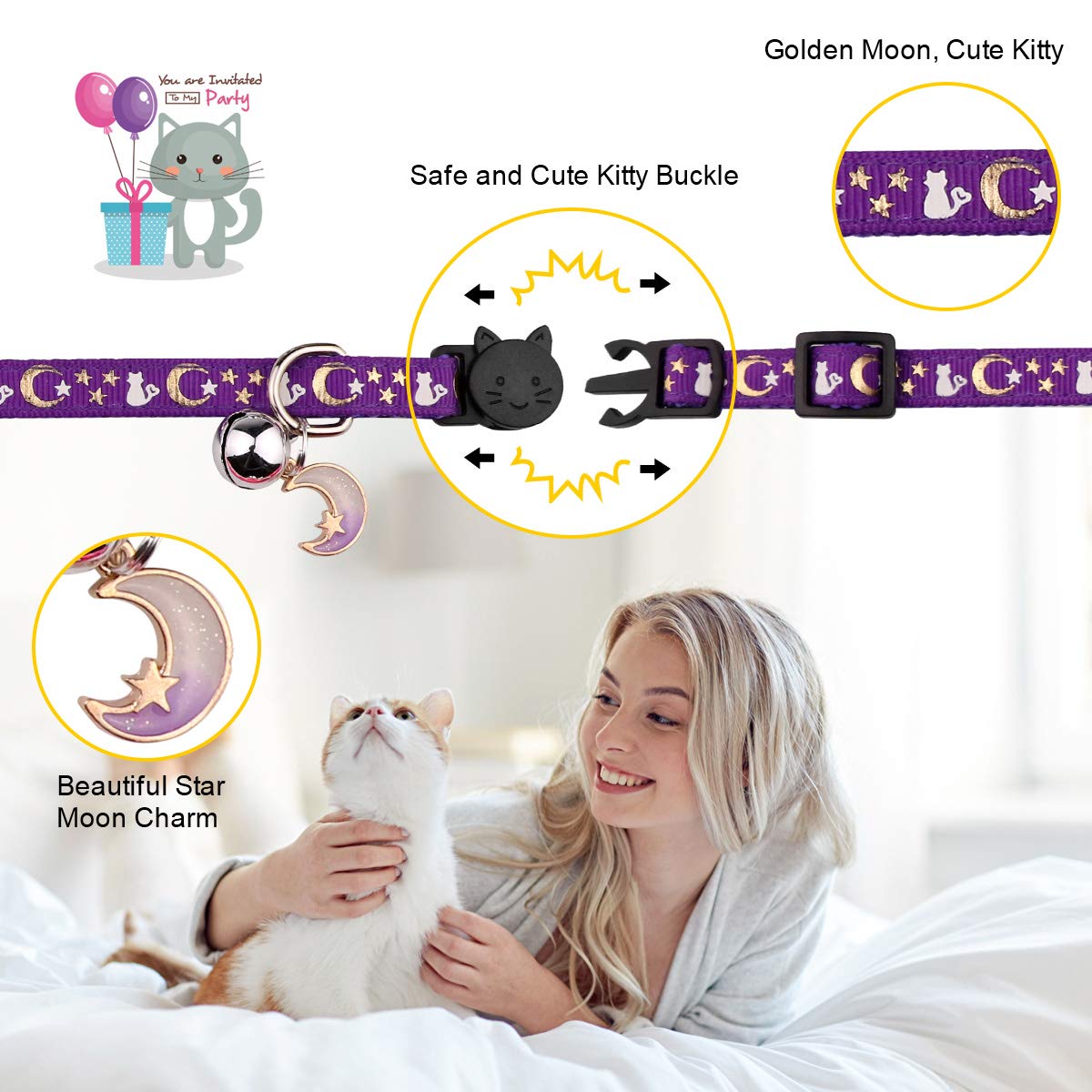 Baeuppit cat collar adjustable six-to-ten inch fits kittens and small cats comfortably.
