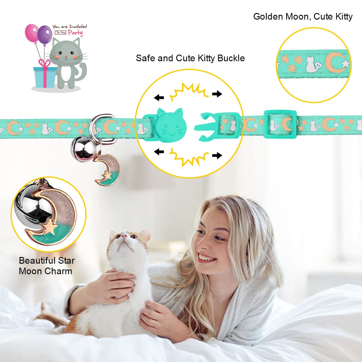 Baeuppit moon star pendant collar close-up highlights fashion-forward style for kittens