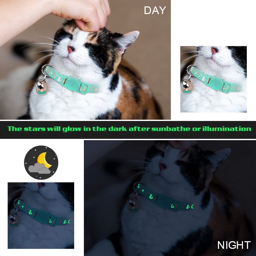 Closeup of Baeuppit Moon-Star pendant on a glow-ready cat collar.