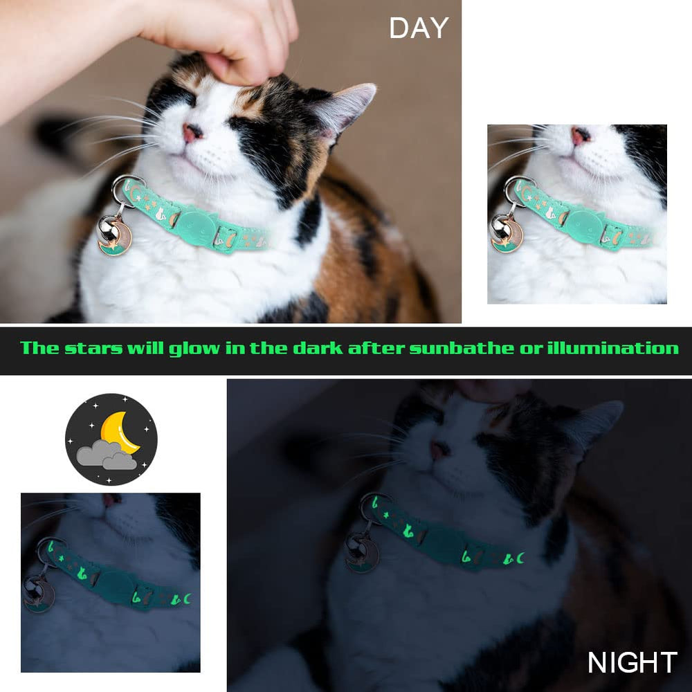 Closeup of Baeuppit Moon-Star pendant on a glow-ready cat collar.