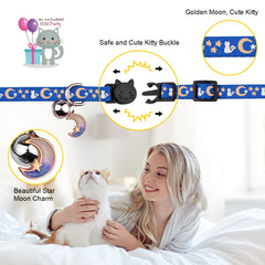 Baeuppit moon-star pendant on cat collar for stylish identification