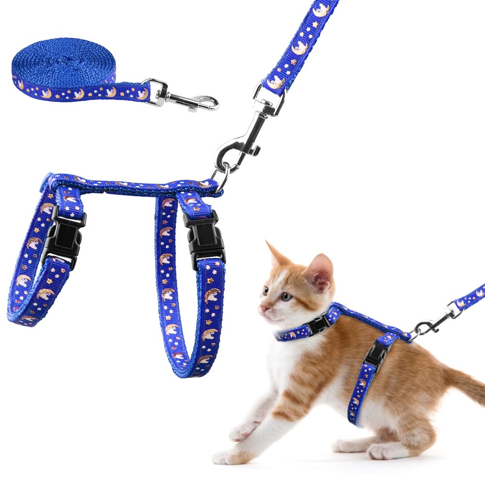 Baeuppit cat harness with gold moons and stars glows at night for safer evening walks