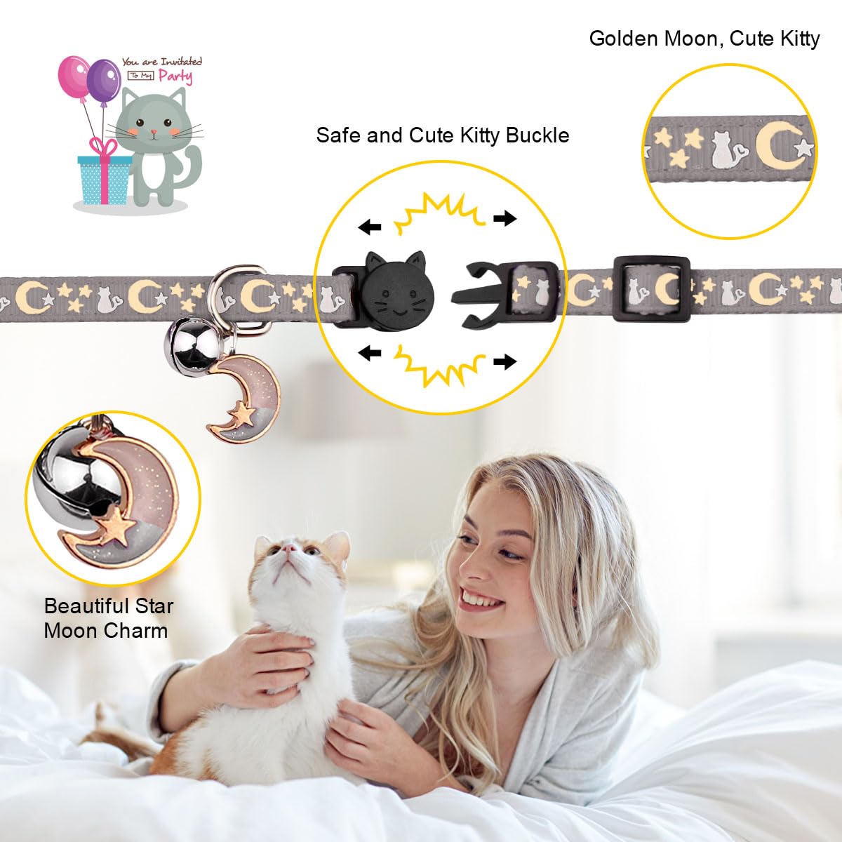 Baeuppit kitten collar moon star pendant adds cute flair for photos.