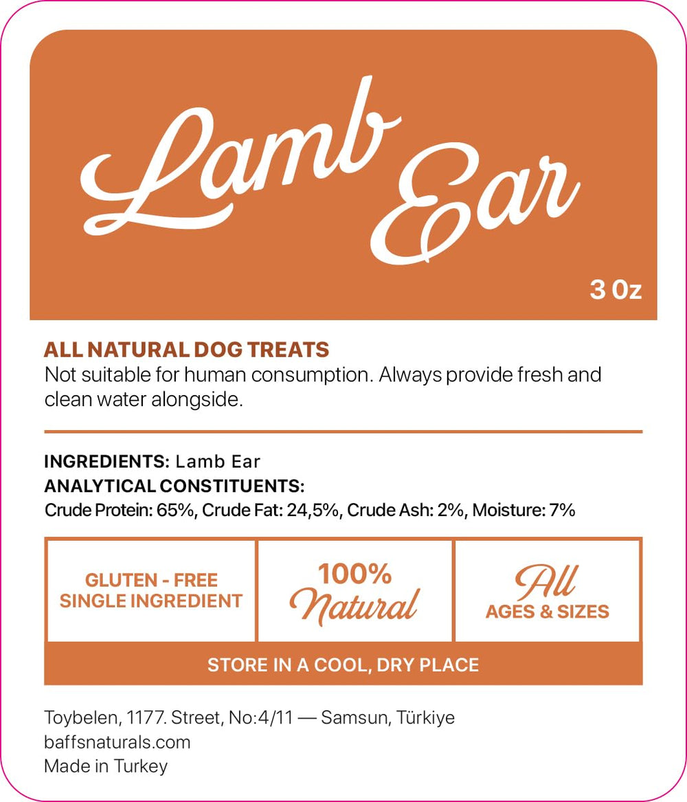 Baffs Naturals ethically sourced lamb ears from trusted farms.