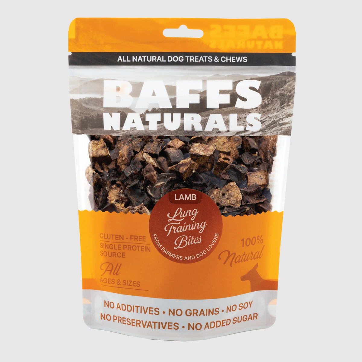 Baffs Naturals Lamb Lung Training Bites package ideal for training rewards