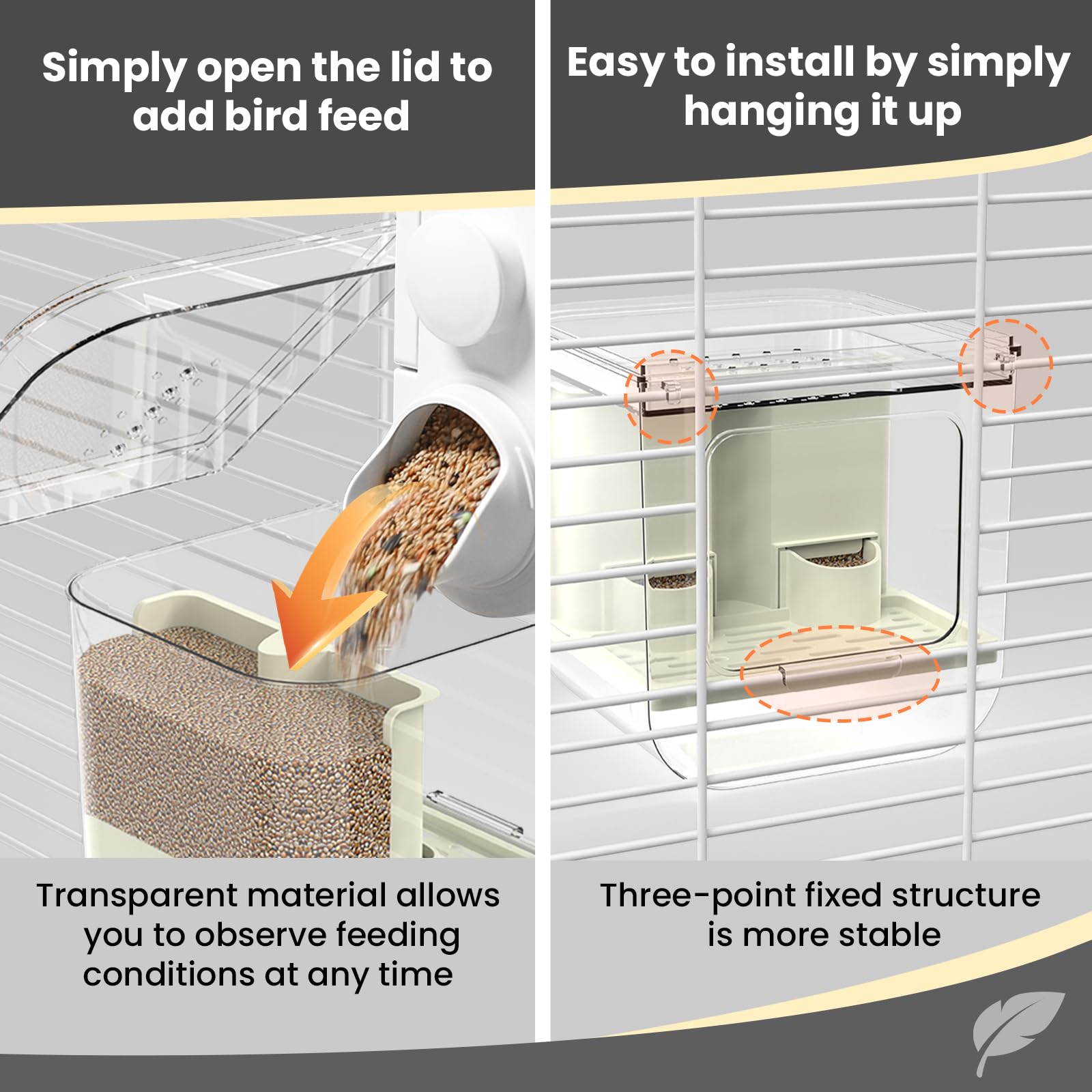 BAGHPBM No Mess feeder bath function shows automatic shower for hydration.