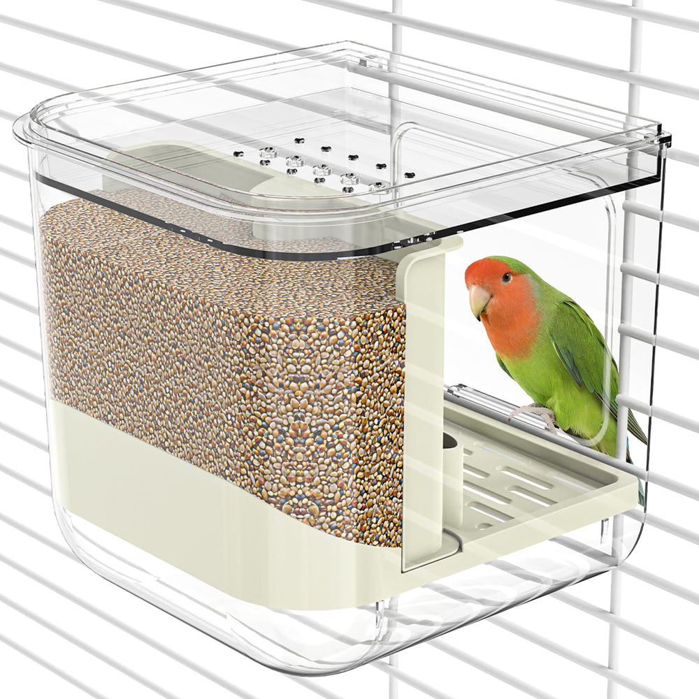 BAGHPBM No Mess Automatic Bird Feeder front view highlights spill-free feeding.
