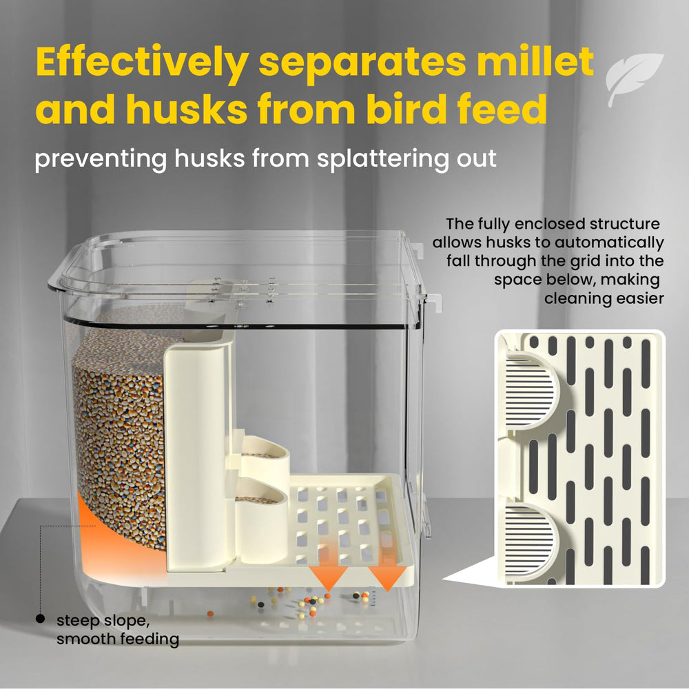 BAGHPBM No Mess feeder lift-off lid enables quick refills.