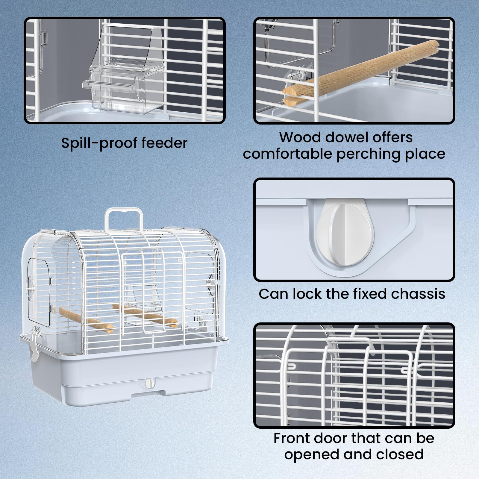 BAGHPBM travel bird carrier cage closed-doors view shows secure interaction